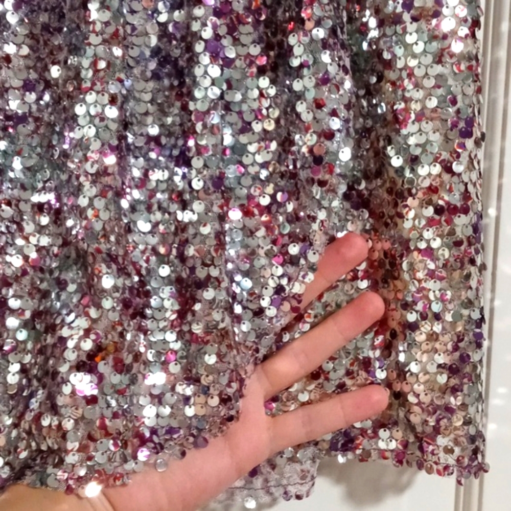 🆕️✨️HTF J. Crew Collection✨️- Silver/Purple Sequin Faux Wrap Skirt - Picture 8 of 15